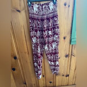 ❤️100% Rayon Elephant Harem Pants Burgundy, Red, Cream